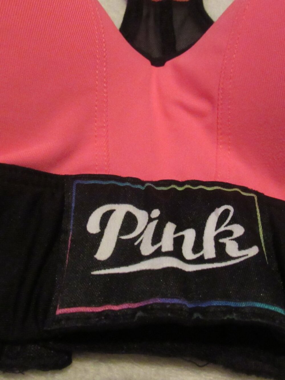Victoria's Secret PINK Pink/Black Sports Bra  Medium USED - Picture 2 of 6